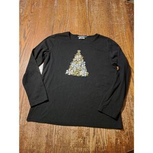 Betty Black Black Embellished Long Sleeve Pullover Christmas Holiday Tree Shirt